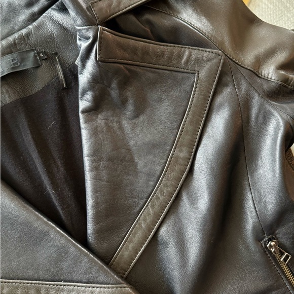 L.A.M.B. Black Leather Wool Lined Biker Jacket with Gunmetal Detail - Picture 3 of 14